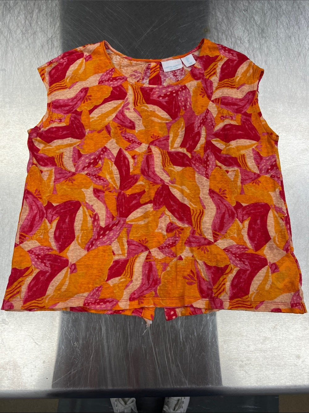 Cynthia Rowley Pink and Orange Printed 100% Linen Tank Women’s L